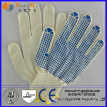 One side PVC dotted Natural knit cotton safety work gloves
